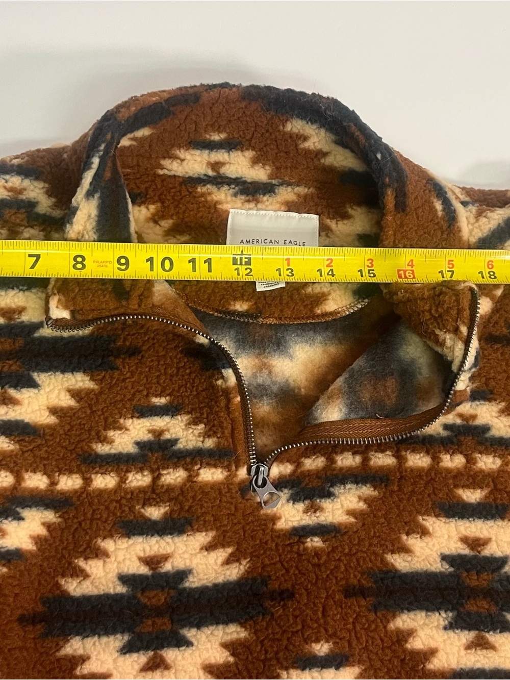 American Eagle Outfitters Brown Aztec Sherpa Quarter-Zip Pullover - Picture 4 of 7